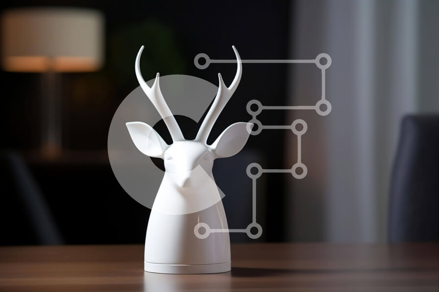 Intra Συλλεκτικό Ξύλινο Παζλ Plywood  4mm - Γλυπτό με κεφάλι λευκού ελαφιού σε ξύλινο τραπέζι από ξύλο βελανιδιάς Σε Ξύλινο Κουτί - Διαστάσεις Puzzle: 10x10 cm – 25 κομμάτια