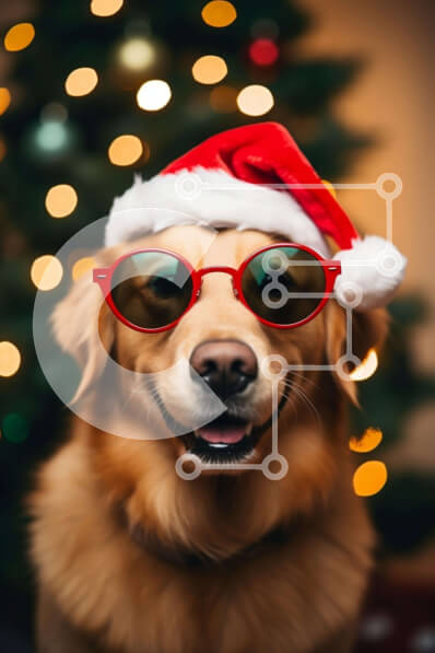 Σετ των 2 Intra Συλλεκτικό Ξύλινο Παζλ Plywood  4mm - Golden Dog με γυαλιά ηλίου και καπέλα Άγιου Βασίλη Σε Ξύλινο Κουτί - Διαστάσεις: 10x10 cm – 25 κομμάτια