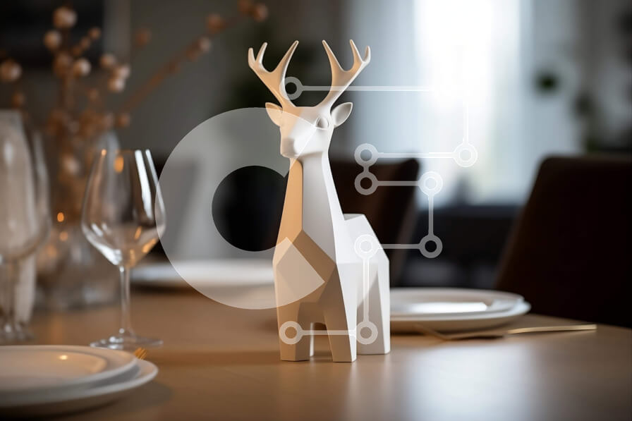 Intra Συλλεκτικό Ξύλινο Παζλ Plywood  4mm - Ειδώλιο λευκού ελαφιού σε τραπεζαρία με ποτήρια κρασιού και ασημικά Σε Ξύλινο Κουτί - Διαστάσεις Puzzle: 10x10 cm – 25 κομμάτια