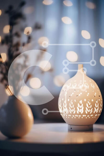 Intra Συλλεκτικό Ξύλινο Παζλ Plywood  4mm - Λευκό φωτιστικό διάχυσης με λουλούδια στο τραπέζι Σε Ξύλινο Κουτί - Διαστάσεις Puzzle: 10x10 cm – 25 κομμάτια