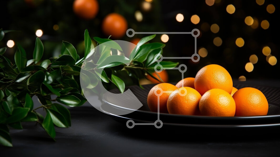 Σετ των 2 Intra Συλλεκτικό Ξύλινο Παζλ Plywood  4mm - Πορτοκάλια σε ένα πράσινο πιάτο με φύλλα Σε Ξύλινο Κουτί - Διαστάσεις: 10x10 cm – 25 κομμάτια