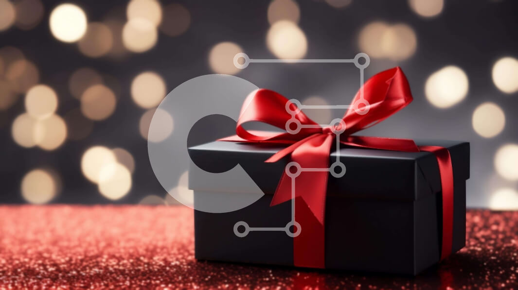 Intra Συλλεκτικό Ξύλινο Παζλ Plywood  4mm - Μαύρο κουτί δώρου με κόκκινη κορδέλα σε φωτισμένο φόντο Σε Ξύλινο Κουτί - Διαστάσεις: 10x10 cm – 25 κομμάτια