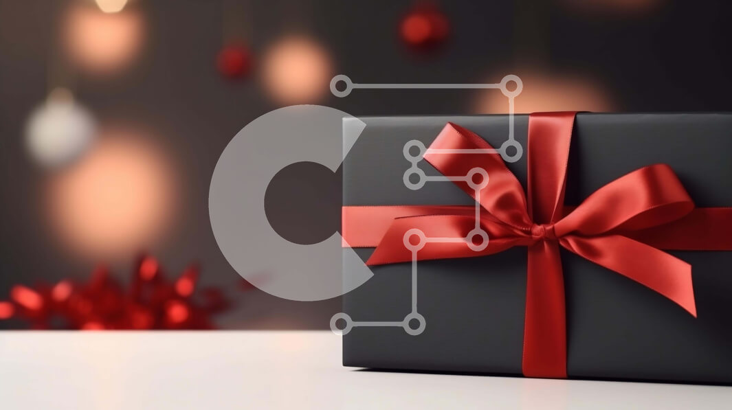 Intra Συλλεκτικό Ξύλινο Παζλ Plywood  4mm - Μαύρο κουτί δώρου με κόκκινη κορδέλα και πολύχρωμα φωτάκια Σε Ξύλινο Κουτί - Διαστάσεις: 10x10 cm – 25 κομμάτια