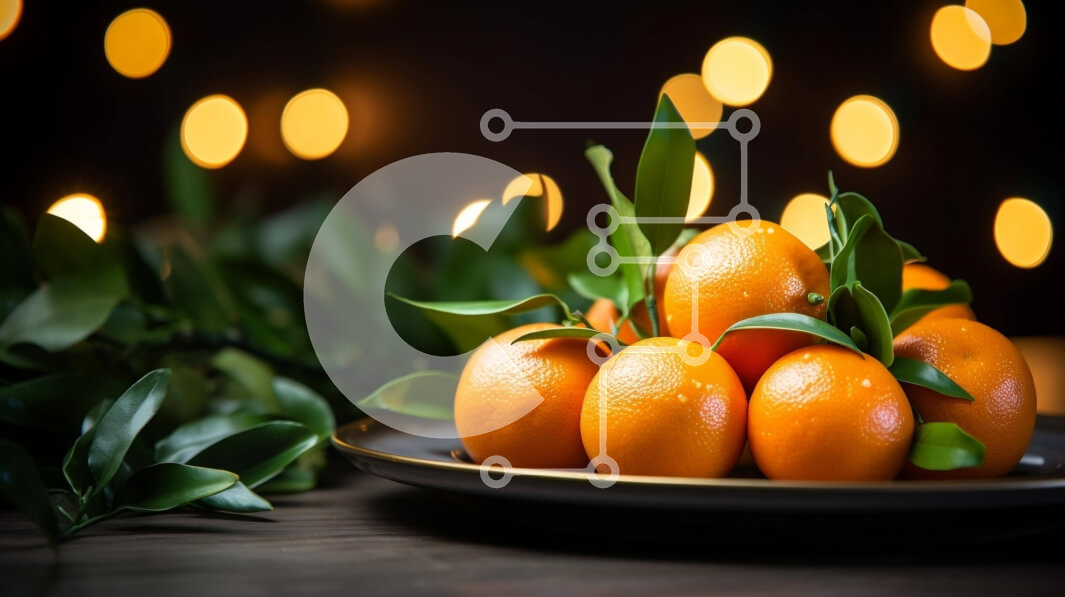 Intra Συλλεκτικό Ξύλινο Παζλ Plywood  4mm - Φρέσκα πορτοκάλια σε ένα μαύρο πιάτο με φώτα Σε Ξύλινο Κουτί - Διαστάσεις: 10x10 cm – 25 κομμάτια