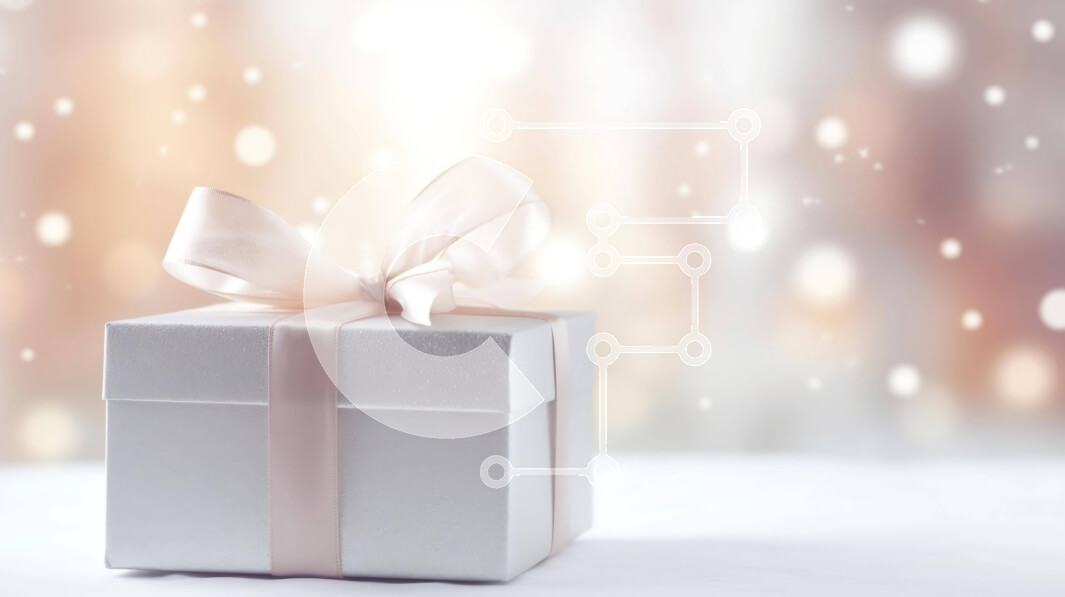 Intra Συλλεκτικό Ξύλινο Παζλ Plywood  4mm - Λευκό κουτί δώρου σε αφηρημένο φόντο με πολύχρωμα φώτα και νιφάδες χιονιού Σε Ξύλινο Κουτί - Διαστάσεις: 10x10 cm – 25 κομμάτια