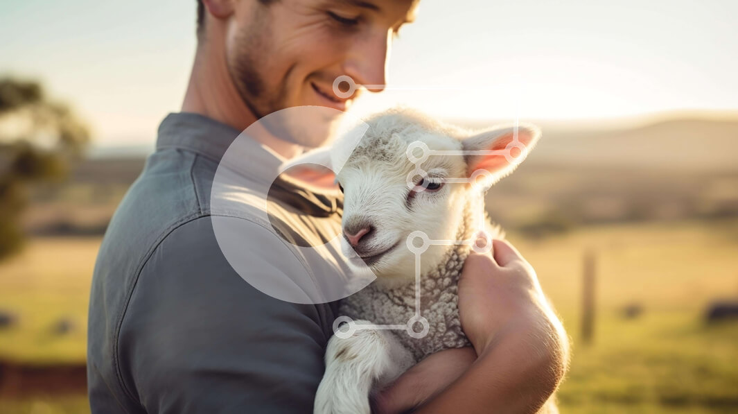 Intra Συλλεκτικό Ξύλινο Παζλ Plywood  4mm - Άτομο που κρατά ένα μικρό αρνί και χαμογελά στην κάμερα Σε Ξύλινο Κουτί - Διαστάσεις: 10x10 cm – 25 κομμάτια