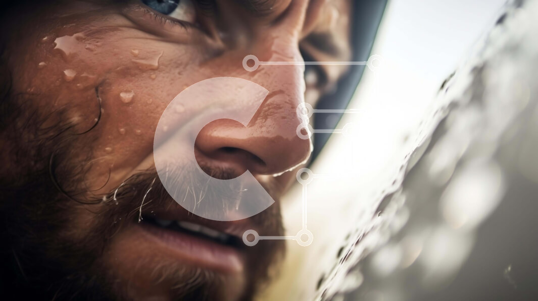 Intra Συλλεκτικό Ξύλινο Παζλ Plywood  4mm - Κοντινό πλάνο ενός υγρού άνδρα με σταγονίδια νερού στο πρόσωπό του Σε Ξύλινο Κουτί - Διαστάσεις Puzzle: 10x10 cm – 25 κομμάτια