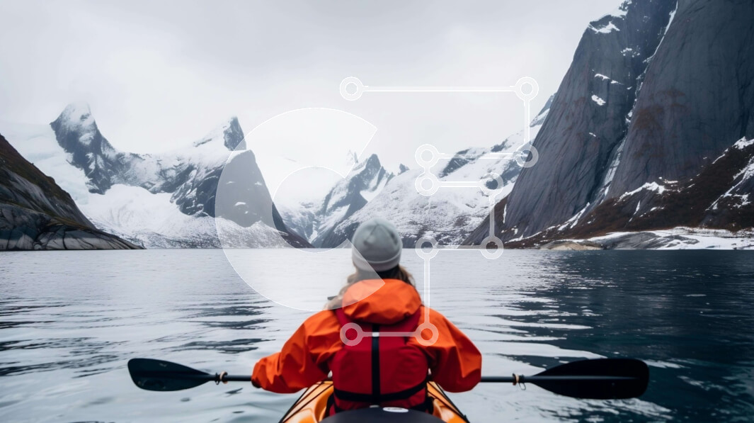 Intra Συλλεκτικό Ξύλινο Παζλ Plywood  4mm - Καγιάκ σε μια όμορφη λίμνη με χιονισμένα βουνά Σε Ξύλινο Κουτί - Διαστάσεις Puzzle: 10x10 cm – 25 κομμάτια