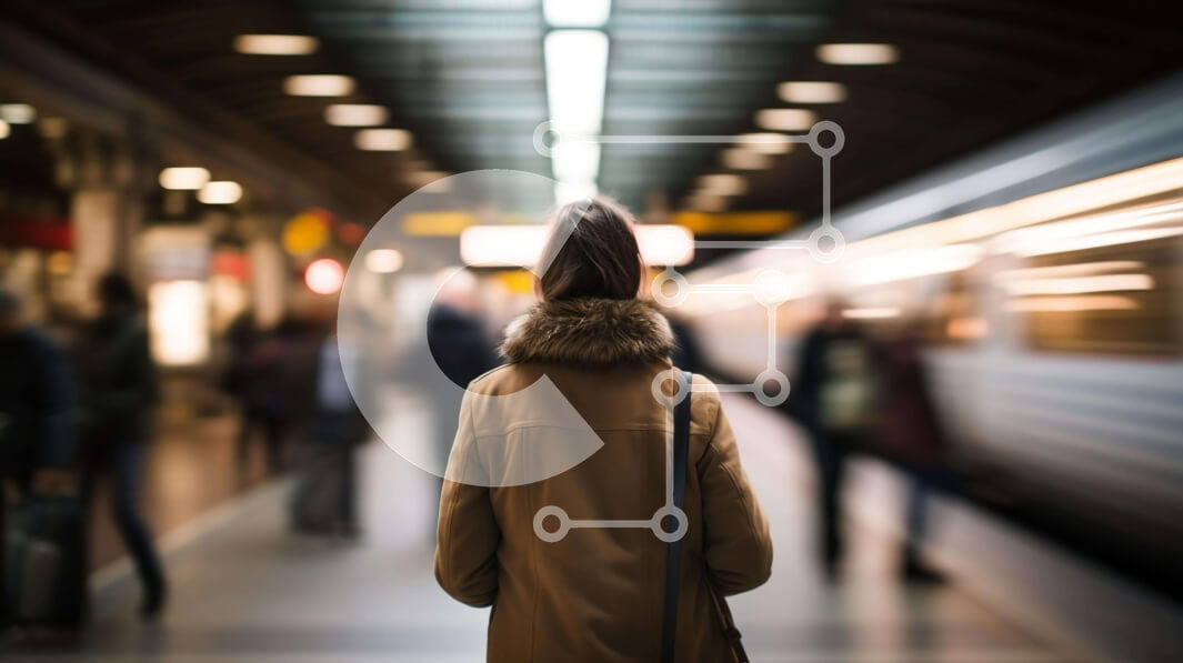 Intra Συλλεκτικό Ξύλινο Παζλ Plywood  4mm - Γυναίκα που περιμένει στο σταθμό του μετρό με θολό τρένο στο φόντο Σε Ξύλινο Κουτί - Διαστάσεις Puzzle: 10x10 cm – 25 κομμάτια