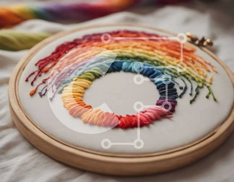 Intra Συλλεκτικό Ξύλινο Παζλ Plywood  4mm - Κέντημα τσέρκι με σχέδιο ουράνιο τόξο Σε Ξύλινο Κουτί - Διαστάσεις Puzzle: 10x10 cm – 25 κομμάτια