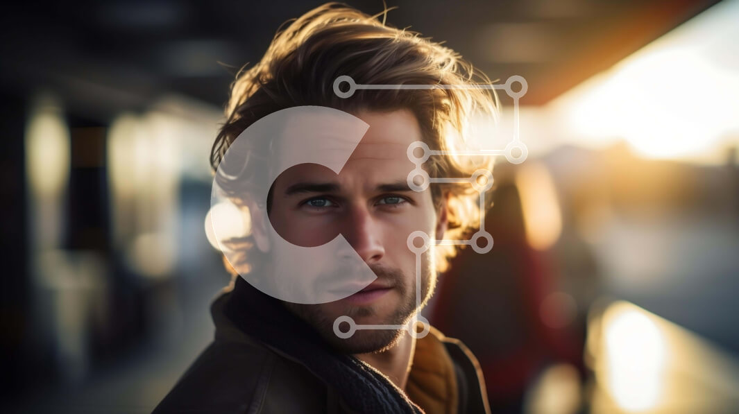 Intra Συλλεκτικό Ξύλινο Παζλ Plywood  4mm - Άνδρας με μακριά σγουρά μαλλιά στο αεροδρόμιο ή στο σιδηροδρομικό σταθμό Σε Ξύλινο Κουτί - Διαστάσεις Puzzle: 10x10 cm – 25 κομμάτια