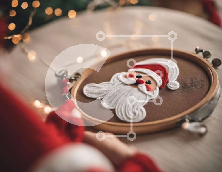 Intra Συλλεκτικό Ξύλινο Παζλ Plywood  4mm - Εορταστικός Κεντητικός στολισμός με τον Άγιο Βασίλη Σε Ξύλινο Κουτί - Διαστάσεις: 10x10 cm – 25 κομμάτια