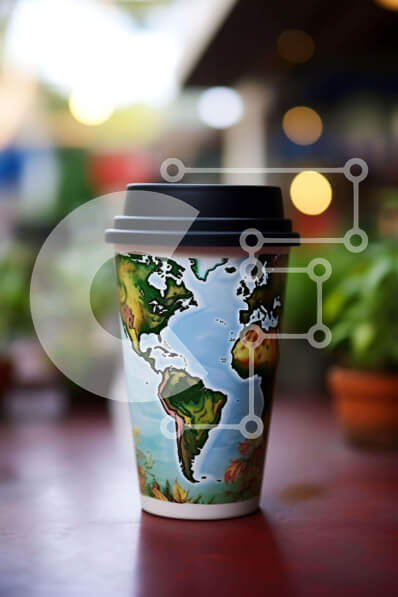 Σετ των 2 Intra Συλλεκτικό Ξύλινο Παζλ Plywood  4mm - Διακοσμητικό φλιτζάνι καφέ με σχέδιο παγκόσμιου χάρτη Σε Ξύλινο Κουτί - Διαστάσεις: 10x10 cm – 25 κομμάτια