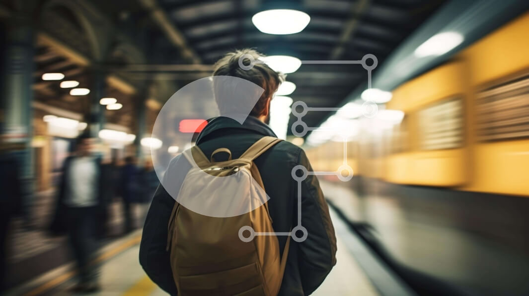 Intra Συλλεκτικό Ξύλινο Παζλ Plywood  4mm - Άνδρας που στέκεται στο σταθμό του μετρό με το σακίδιο Σε Ξύλινο Κουτί - Διαστάσεις Puzzle: 10x10 cm – 25 κομμάτια