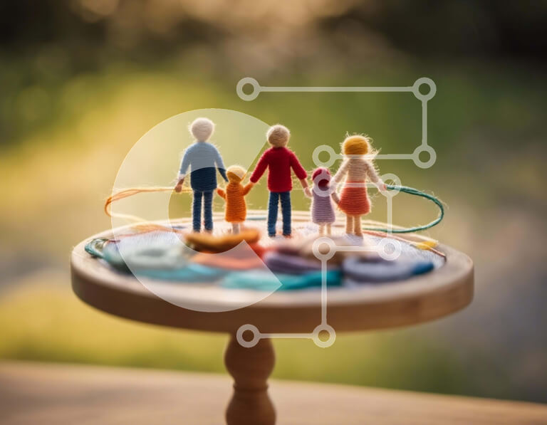 Intra Συλλεκτικό Ξύλινο Παζλ Plywood  4mm - Μινιατούρα οικογένεια ειδωλίων σε ανάποδη βάση για κέικ Σε Ξύλινο Κουτί - Διαστάσεις Puzzle: 10x10 cm – 25 κομμάτια