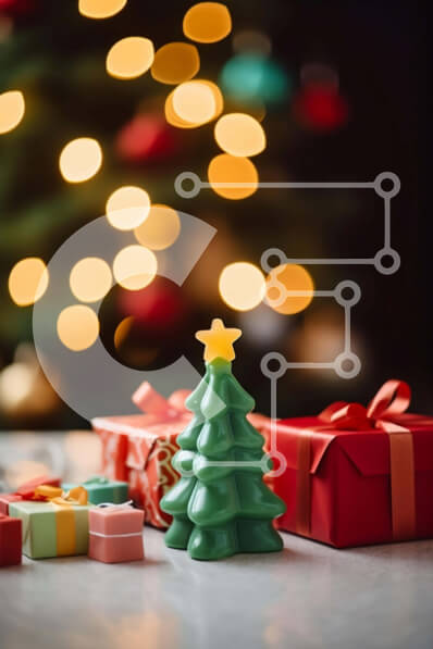 Intra Συλλεκτικό Ξύλινο Παζλ Plywood  4mm - Χριστουγεννιάτικο δέντρο με δώρα σε φωτισμένο φόντο Σε Ξύλινο Κουτί - Διαστάσεις: 10x10 cm – 25 κομμάτια