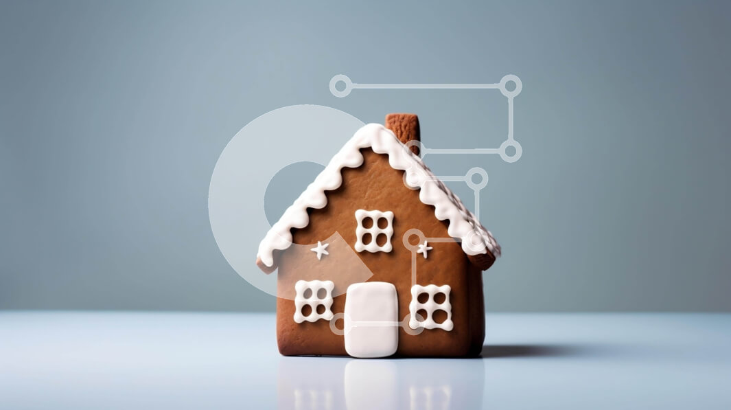 Intra Συλλεκτικό Ξύλινο Παζλ Plywood  4mm - Σπίτι με μελόψωμο με νιφάδες χιονιού σε μπλε φόντο Σε Ξύλινο Κουτί - Διαστάσεις: 10x10 cm – 25 κομμάτια