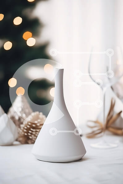 Intra Συλλεκτικό Ξύλινο Παζλ Plywood  4mm - Τραπέζι με λευκό βάζο, ποτήρια κρασιού και χριστουγεννιάτικο δέντρο Σε Ξύλινο Κουτί - Διαστάσεις Puzzle: 10x10 cm – 25 κομμάτια