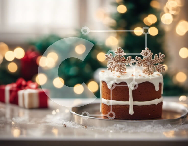 Intra Συλλεκτικό Ξύλινο Παζλ Plywood  4mm - Χριστουγεννιάτικο κέικ με γλάσο και στολίδια με νιφάδες χιονιού Σε Ξύλινο Κουτί - Διαστάσεις: 10x10 cm – 25 κομμάτια