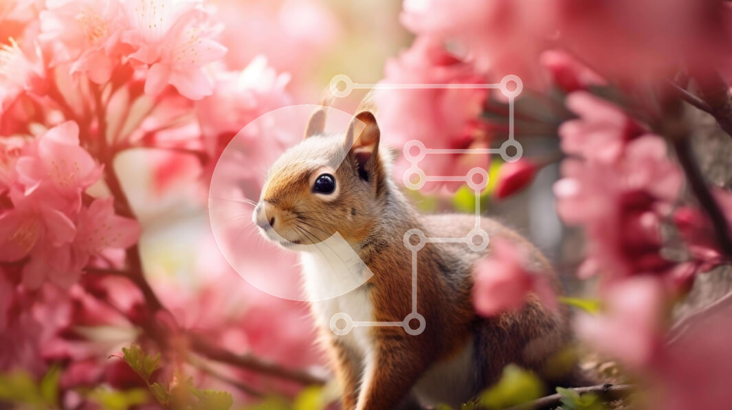 Intra Συλλεκτικό Ξύλινο Παζλ Plywood  4mm - Περίεργος σκίουρος με ροζ άνθη Σε Ξύλινο Κουτί - Διαστάσεις: 10x10 cm – 25 κομμάτια