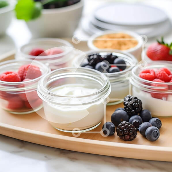 Σετ των 2 Intra Συλλεκτικό Ξύλινο Παζλ Plywood  4mm - Διάφορα βάζα γιαουρτιού και φρούτων σε ξύλινο δίσκο Σε Ξύλινο Κουτί - Διαστάσεις: 10x10 cm – 25 κομμάτια