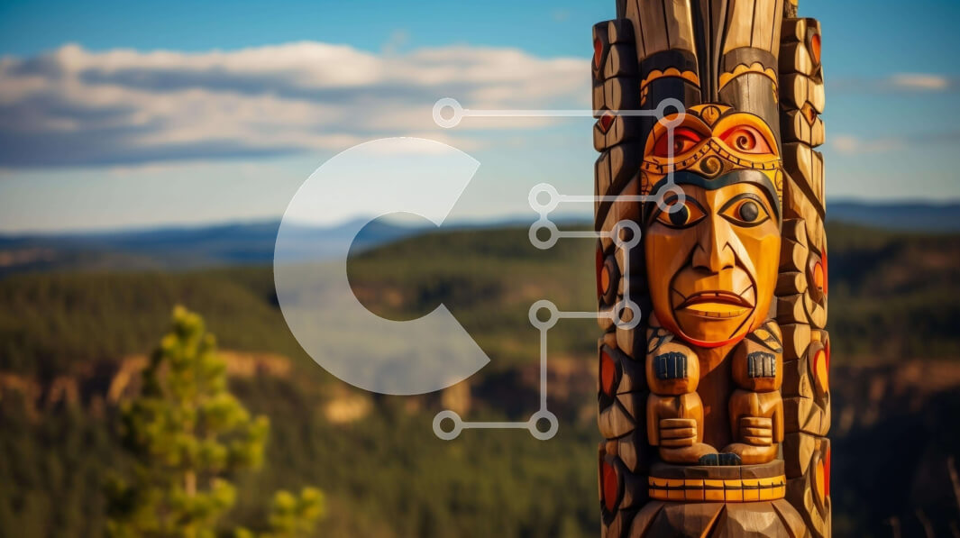 Intra Συλλεκτικό Ξύλινο Παζλ Plywood  4mm - Περίπλοκα σκαλισμένος πόλος τοτέμ με φόντο το βουνό Σε Ξύλινο Κουτί - Διαστάσεις: 10x10 cm – 25 κομμάτια