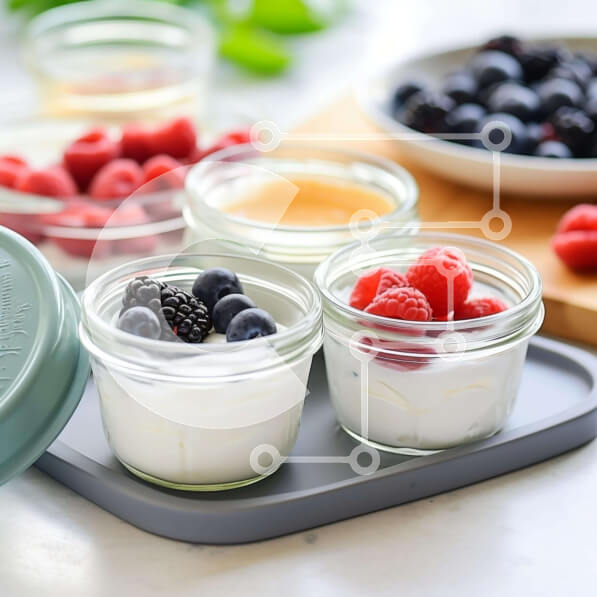 Σετ των 2 Intra Συλλεκτικό Ξύλινο Παζλ Plywood  4mm - Δίσκος με γιαούρτι, μούρα και φρούτα Σε Ξύλινο Κουτί - Διαστάσεις: 10x10 cm – 25 κομμάτια