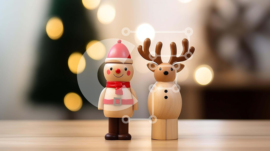 Intra Συλλεκτικό Ξύλινο Παζλ Plywood  4mm - Ξύλινα ειδώλια ταράνδων και Άγιου Βασίλη σε εορταστικό φόντο Σε Ξύλινο Κουτί - Διαστάσεις: 10x10 cm – 25 κομμάτια