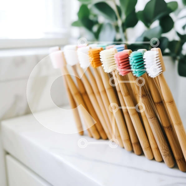 Σετ των 2 Intra Συλλεκτικό Ξύλινο Παζλ Plywood  4mm - Οδοντόβουρτσες μπαμπού σε πάγκο μπάνιου Σε Ξύλινο Κουτί - Διαστάσεις: 10x10 cm – 25 κομμάτια