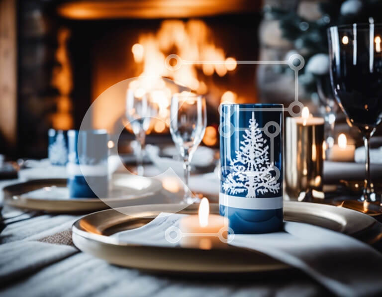 Intra Συλλεκτικό Ξύλινο Παζλ Plywood  4mm - Γιορτινή τραπεζαρία με κεριά και χριστουγεννιάτικα στολίδια Σε Ξύλινο Κουτί - Διαστάσεις: 10x10 cm – 25 κομμάτια