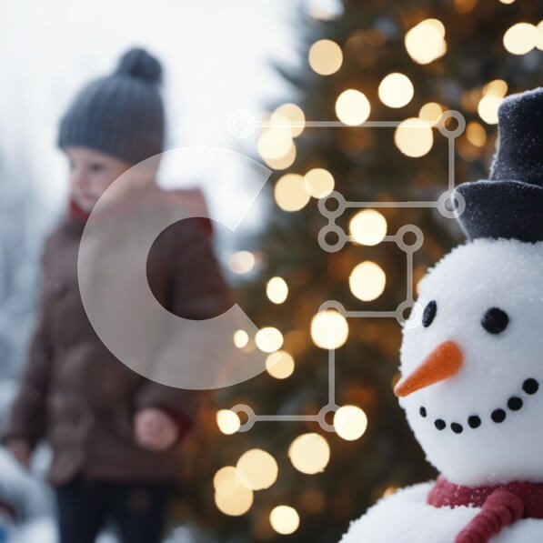 Intra Συλλεκτικό Ξύλινο Παζλ Plywood  4mm - Χιονάνθρωπος και χριστουγεννιάτικο δέντρο με το παιδί Σε Ξύλινο Κουτί - Διαστάσεις: 10x10 cm – 25 κομμάτια