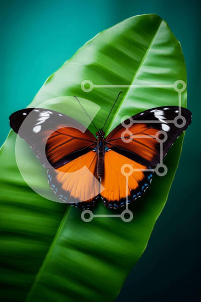 Σετ των 2 Intra Συλλεκτικό Ξύλινο Παζλ Plywood  4mm - Πορτοκαλί και μαύρη πεταλούδα σε πράσινο φύλλο με μπλε φόντο Σε Ξύλινο Κουτί - Διαστάσεις: 10x10 cm – 25 κομμάτια