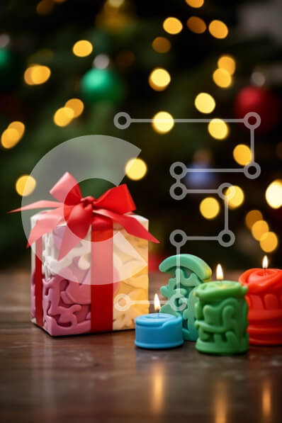 Intra Συλλεκτικό Ξύλινο Παζλ Plywood  4mm - Πολύχρωμο κουτί δώρου με κεριά και χριστουγεννιάτικο δέντρο Σε Ξύλινο Κουτί - Διαστάσεις: 10x10 cm – 25 κομμάτια