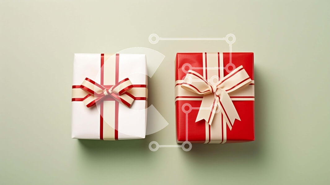 Intra Συλλεκτικό Ξύλινο Παζλ Plywood  4mm - Κουτιά δώρων με κόκκινο και λευκό φιόγκοι σε πράσινο φόντο Σε Ξύλινο Κουτί - Διαστάσεις: 10x10 cm – 25 κομμάτια