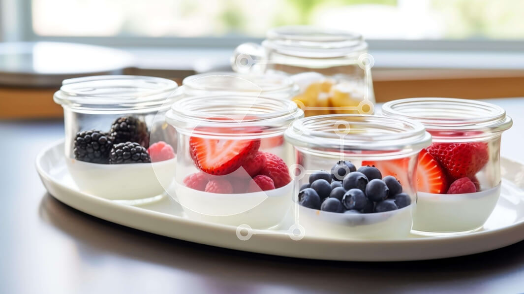 Σετ των 2 Intra Συλλεκτικό Ξύλινο Παζλ Plywood  4mm - Δίσκος φρέσκων φρούτων και γιαουρτιού Σε Ξύλινο Κουτί - Διαστάσεις: 10x10 cm – 25 κομμάτια