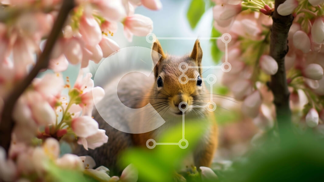 Intra Συλλεκτικό Ξύλινο Παζλ Plywood  4mm - Περίεργος σκίουρος ανάμεσα σε ροζ λουλούδια Σε Ξύλινο Κουτί - Διαστάσεις: 10x10 cm – 25 κομμάτια