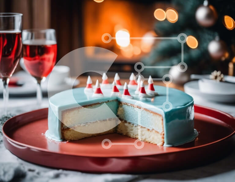 Σετ των 2 Intra Συλλεκτικό Ξύλινο Παζλ Plywood  4mm - Γιορτινή ατμόσφαιρα με μπλε κέικ και κρασί Σε Ξύλινο Κουτί - Διαστάσεις: 10x10 cm – 25 κομμάτια