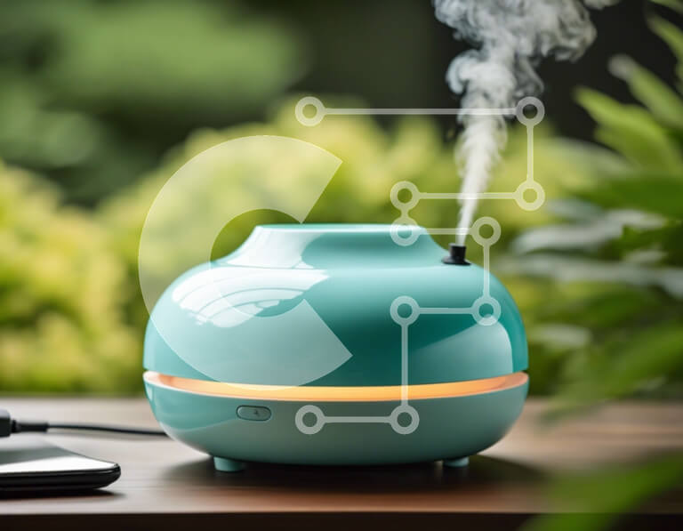 Intra Συλλεκτικό Ξύλινο Παζλ Plywood  4mm - Υγραντήρας γαλαζοπράσινου σε ξύλινο τραπέζι Σε Ξύλινο Κουτί - Διαστάσεις Puzzle: 10x10 cm – 25 κομμάτια