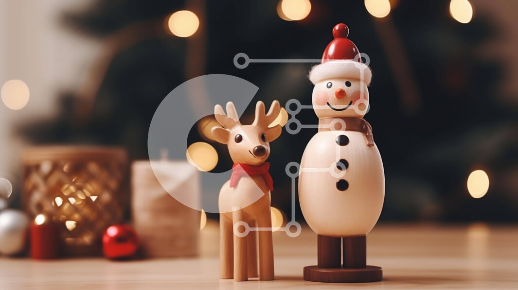 Intra Συλλεκτικό Ξύλινο Παζλ Plywood  4mm - Εορταστική Χριστουγεννιάτικη διακόσμηση με χιονάνθρωπο και τάρανδο Σε Ξύλινο Κουτί - Διαστάσεις: 10x10 cm – 25 κομμάτια