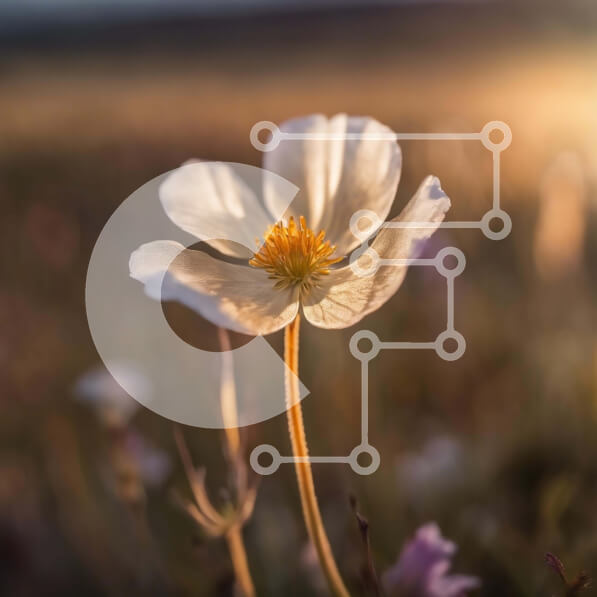 Intra Συλλεκτικό Ξύλινο Παζλ Plywood  4mm - Ενιαίο λευκό λουλούδι που ανθίζει στο ηλιοβασίλεμα στο χορτάρι Σε Ξύλινο Κουτί - Διαστάσεις: 10x10 cm – 25 κομμάτια