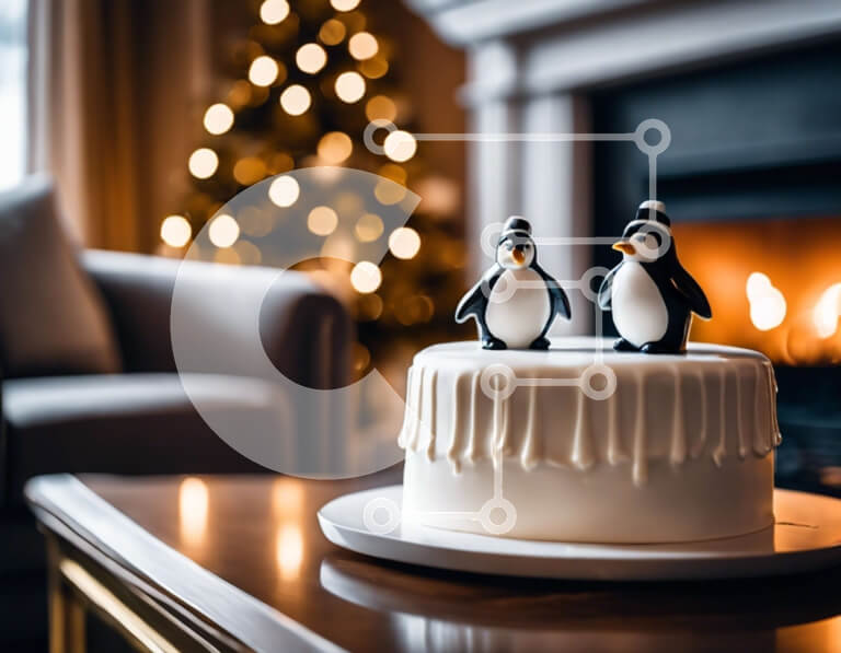 Intra Συλλεκτικό Ξύλινο Παζλ Plywood  4mm - Γιορτινή τούρτα Penguin με Τζάκι Σε Ξύλινο Κουτί - Διαστάσεις: 10x10 cm – 25 κομμάτια