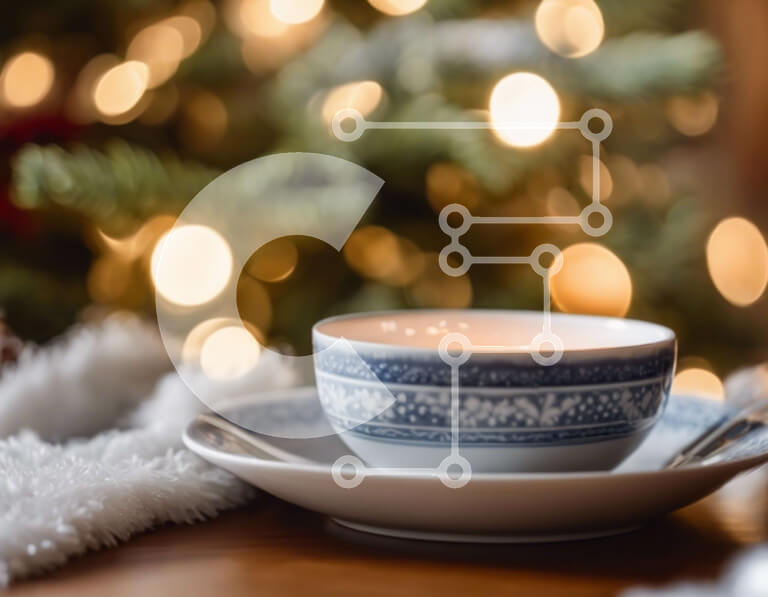 Intra Συλλεκτικό Ξύλινο Παζλ Plywood  4mm - Κύπελλο, πιατάκι και κουτάλι με το στολίδι του χριστουγεννιάτικου δέντρου Σε Ξύλινο Κουτί - Διαστάσεις: 10x10 cm – 25 κομμάτια