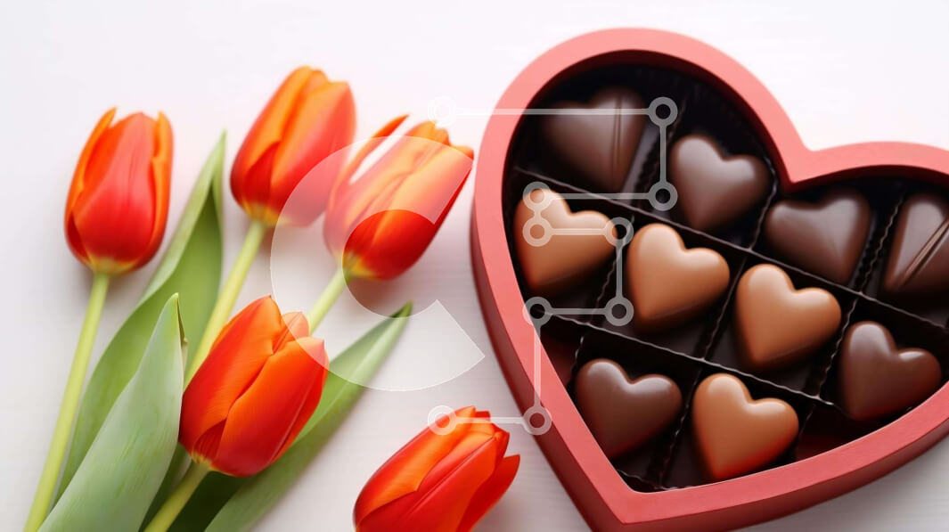 Intra Συλλεκτικό Ξύλινο Παζλ Plywood  4mm - Κουτί σοκολάτας σε σχήμα καρδιάς με πορτοκαλί τουλίπες Σε Ξύλινο Κουτί - Διαστάσεις: 10x10 cm – 25 κομμάτια