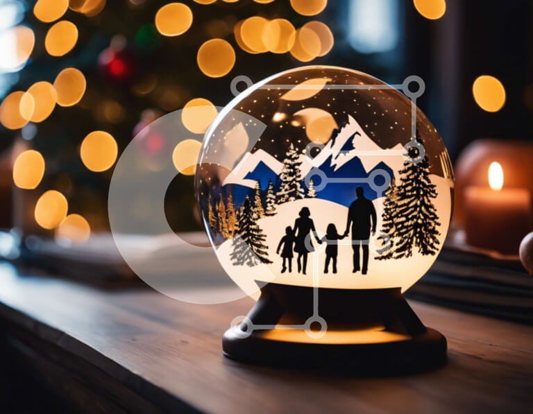 Intra Συλλεκτικό Ξύλινο Παζλ Plywood  4mm - Snow Globe με σιλουέτες ανθρώπων και χριστουγεννιάτικο δέντρο Σε Ξύλινο Κουτί - Διαστάσεις Puzzle: 10x10 cm – 25 κομμάτια