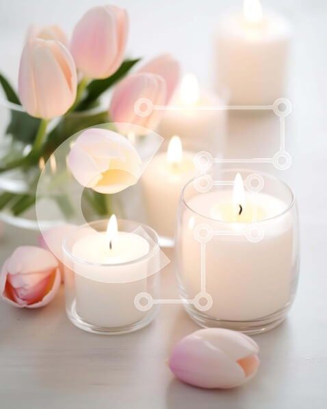 Intra Συλλεκτικό Ξύλινο Παζλ Plywood  4mm - Λευκό τραπέζι με αναμμένα κεριά και ροζ τουλίπες Σε Ξύλινο Κουτί - Διαστάσεις Puzzle: 10x10 cm – 25 κομμάτια