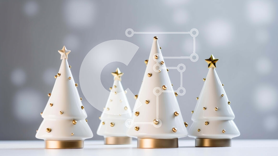 Intra Συλλεκτικό Ξύλινο Παζλ Plywood  4mm - Ομάδα κεραμικών χριστουγεννιάτικων δέντρων με χρυσά αστέρια και διακοσμήσεις Σε Ξύλινο Κουτί - Διαστάσεις: 10x10 cm – 25 κομμάτια