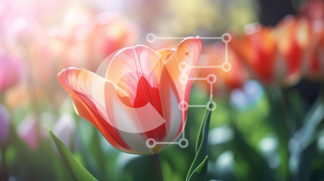 Intra Συλλεκτικό Ξύλινο Παζλ Plywood  4mm - Κοντινό πλάνο πορτοκαλί και ροζ λουλουδιών τουλίπας την άνοιξη Σε Ξύλινο Κουτί - Διαστάσεις: 10x10 cm – 25 κομμάτια