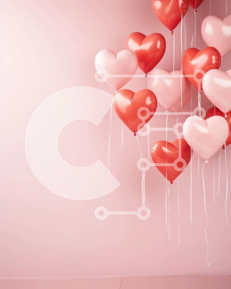 Intra Συλλεκτικό Ξύλινο Παζλ Plywood  4mm - Κόκκινα και ροζ μπαλόνια σε σχήμα καρδιάς που επιπλέουν στον αέρα Σε Ξύλινο Κουτί - Διαστάσεις Puzzle: 10x10 cm – 25 κομμάτια