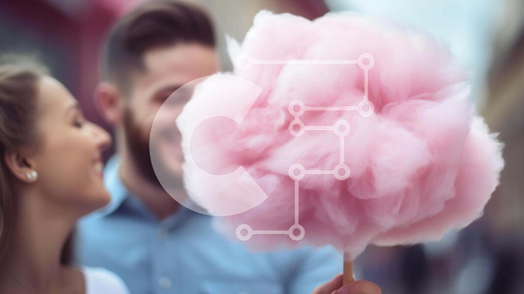 Intra Συλλεκτικό Ξύλινο Παζλ Plywood  4mm - Ευτυχισμένο ζευγάρι που απολαμβάνει το μαλλί της γριάς στην έκθεση Σε Ξύλινο Κουτί - Διαστάσεις Puzzle: 10x10 cm – 25 κομμάτια