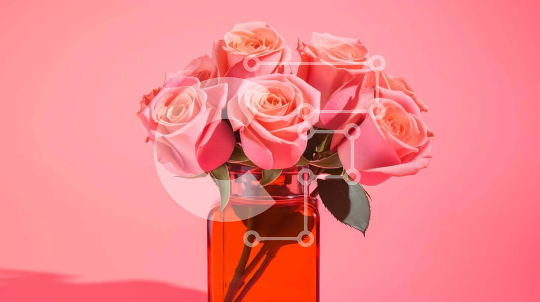 Intra Συλλεκτικό Ξύλινο Παζλ Plywood  4mm - Κόκκινο βάζο με ροζ τριαντάφυλλα σε πορτοκαλί φόντο Σε Ξύλινο Κουτί - Διαστάσεις: 10x10 cm – 25 κομμάτια